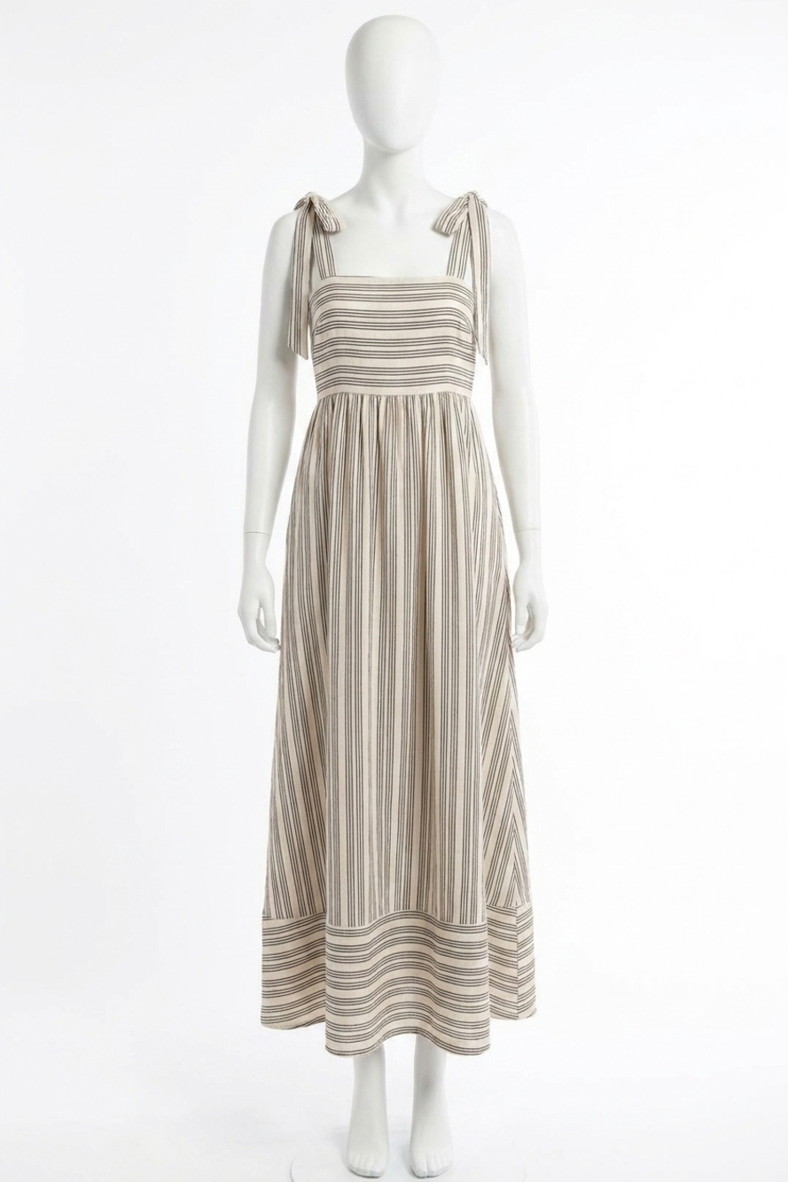 NEW MIOU MUSE linnley linen striped maxi dress in black/ cream